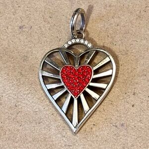 ♥️Brighton Vibrant Heart charm Big Silver token Cluster of red crystals in heart
